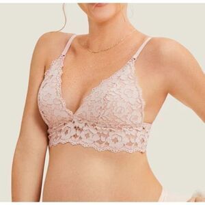 Momanda Lace Plunge Gently Rose Nursing Bralette size 32D NWT
